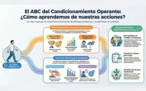 Esquema del condicionamiento operante mostrando refuerzos y castigos en el aprendizaje de la conducta