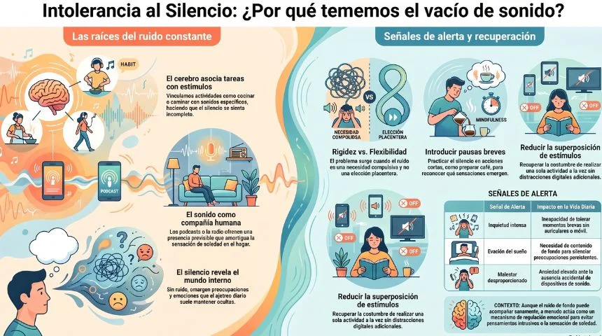 Infografía sobre las causas y señales de la intolerancia al silencio