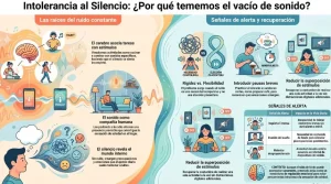 Mujer con auriculares que necesita ruido de fondo para evitar el silencio